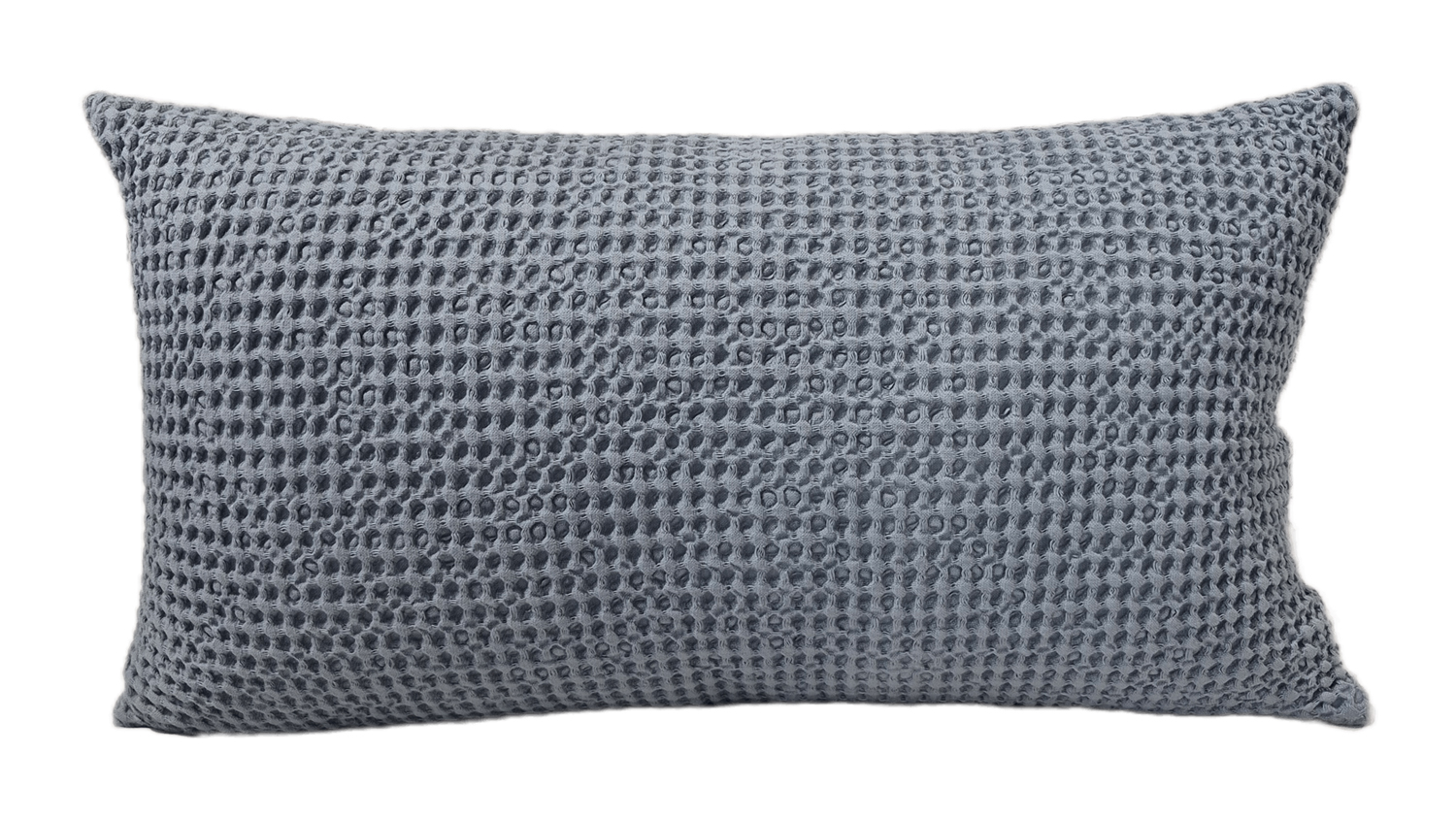 A rectangular New Bliss Feather Cushion featuring a smoke finish and a waffle-weave texture